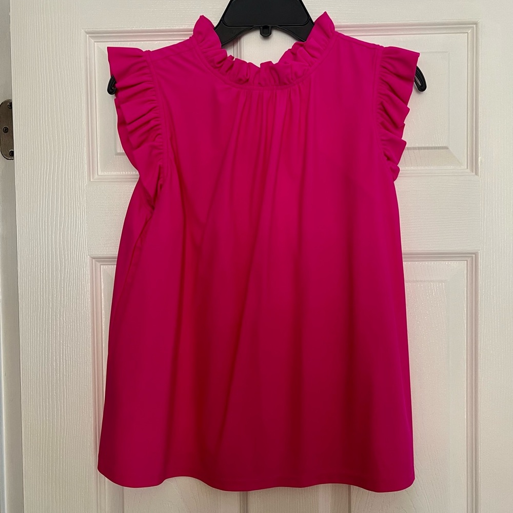 Jude Connally Hot Pink Ruffle Tank